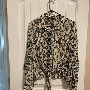 Adrianna Papell Black and Cream Button Down Shirt